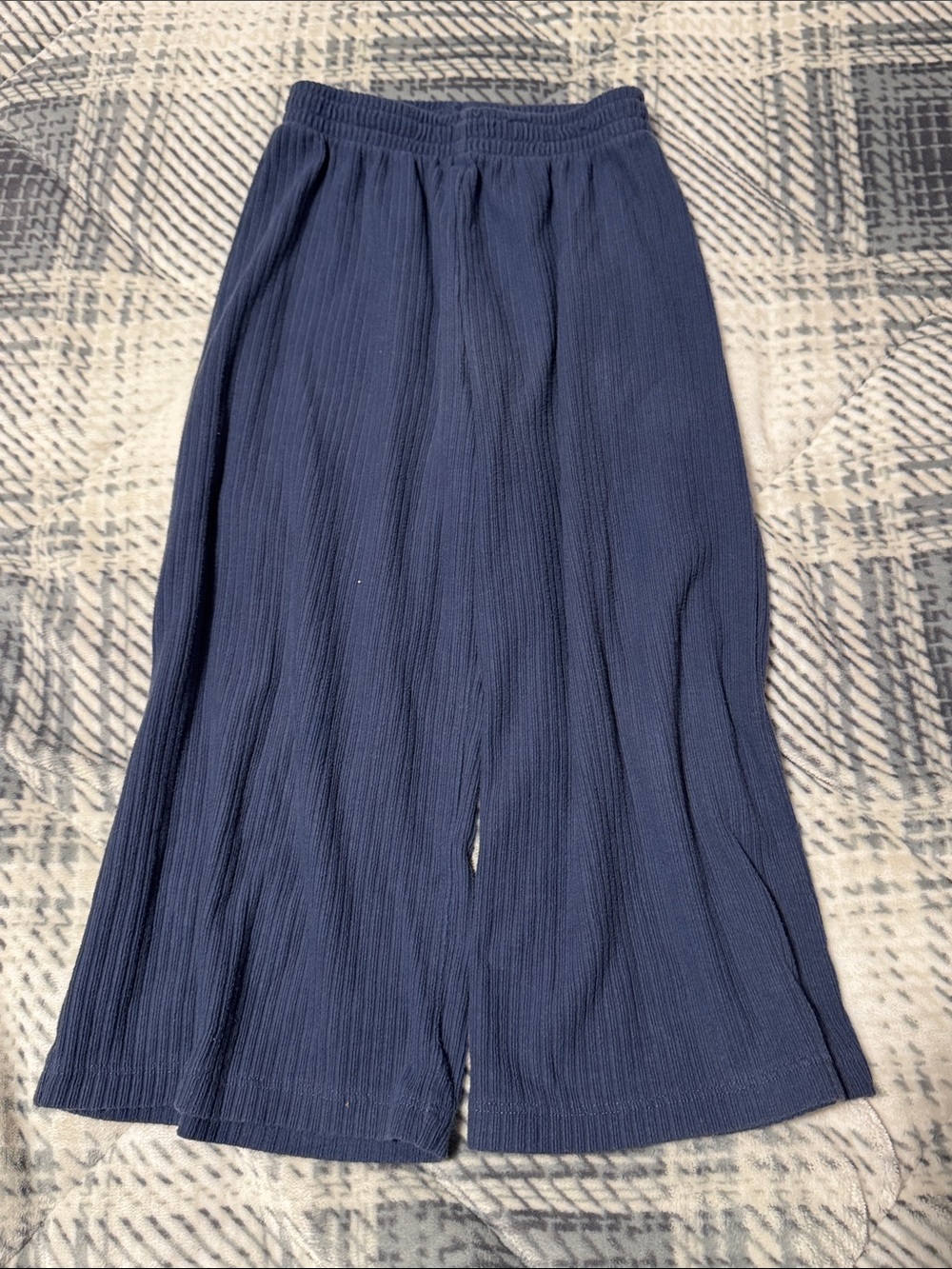 Kids Navy Wide-Leg Ribbed Knit Pants